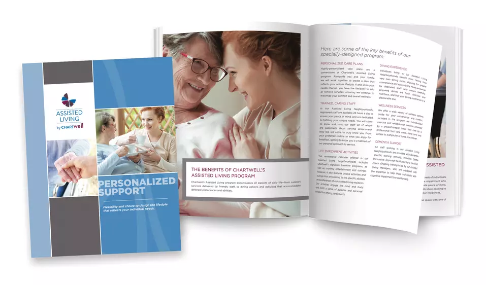 Preview pages of Chartwell’s Assisted Living & Personalized Support Guide