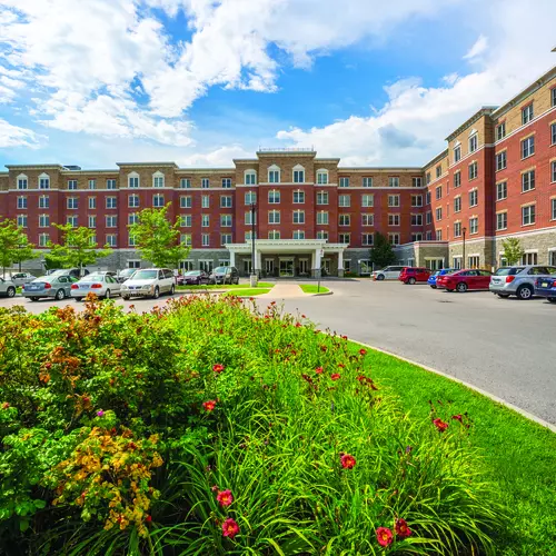 outdoor garden of chartwell bowmanville creek retirement residence