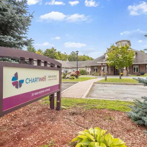 beautiful landscaped grounds at chartwell van horne retirement residence